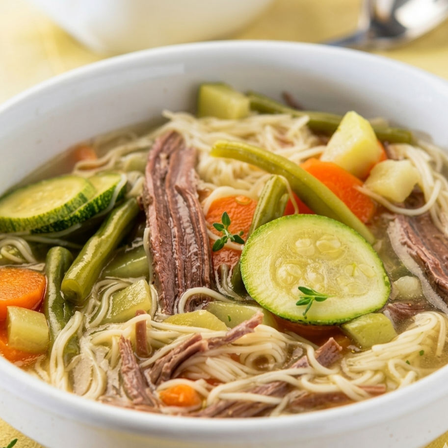 Caldo de res con fideos