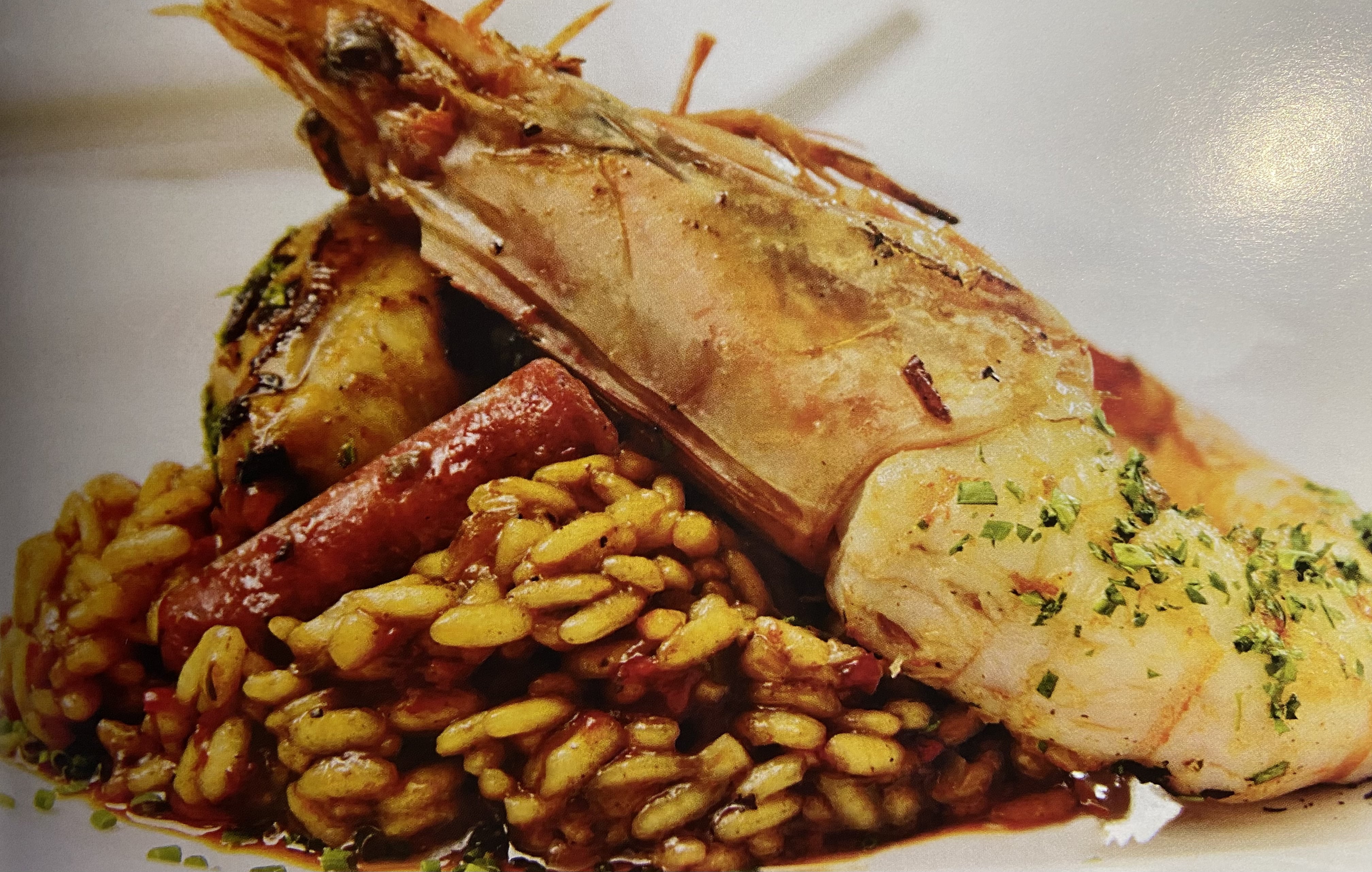 Arroz Cremoso con Chistorra, Chipirón y Camarón