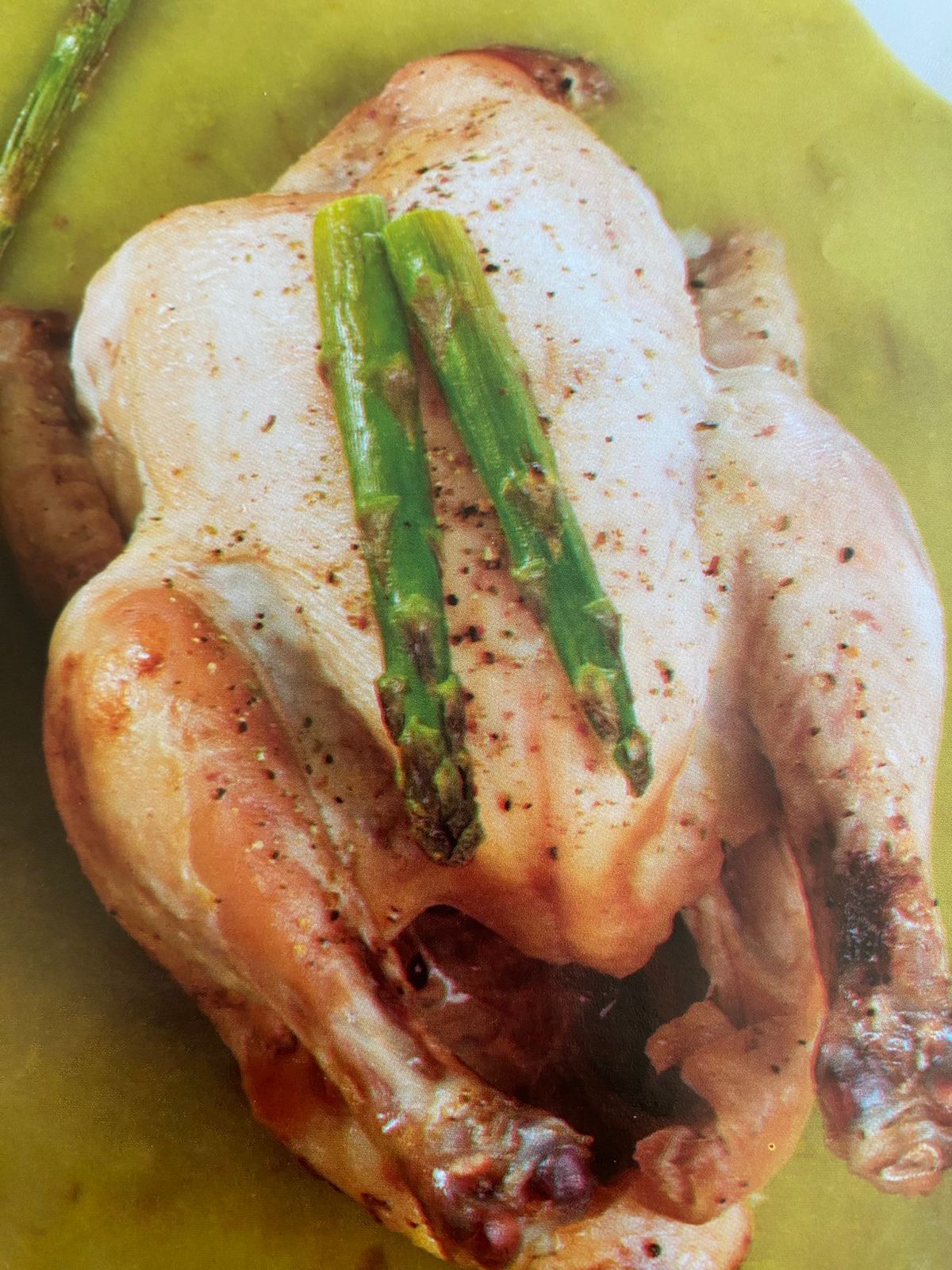 Pollo de leche con crema de espárragos 