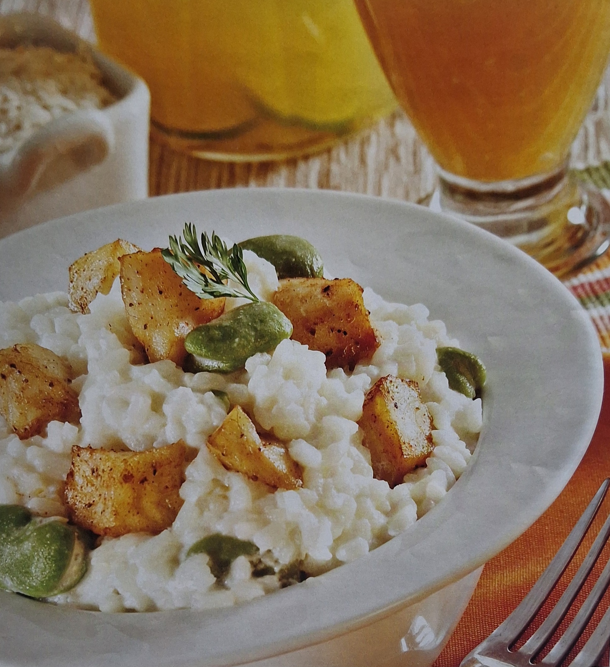 Risotto con tilapia y habas verdes 